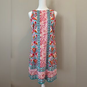 London Times Sleeveless Dress Womens 8 Turquoise/Pink/Orange/Red ***Like New***